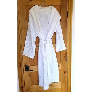 Waterworks Luxury Italian 100% Cotton Waffle Knit Bath Robe SMALL White Italy‎ S